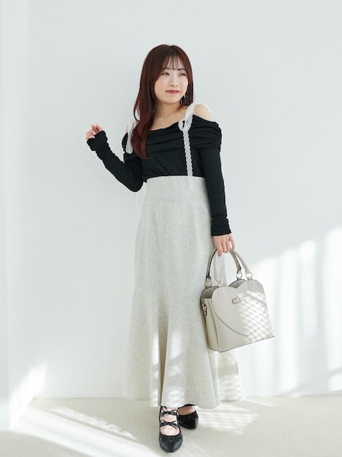【人気完売品】MARTE 2wayリボントップス　Fサイズ　a573 セール】レースリボン2wayオフショルトップス（Tシャツ