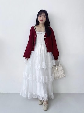 「MAJESTIC LEGON（マジェスティックレゴン）の【WEB限定XLサイズあり】レディギャザーストラップパンプス（パンプス、ホワイト系）」を使った、もちをさん（レディース・144cm）の夏コーディネート