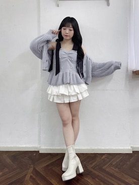 「MAJESTIC LEGON（マジェスティックレゴン）の裾レースバルーンミニスカパン（スカート、ホワイト系）」を使った、もちをさん（レディース・144cm）の夏コーディネート