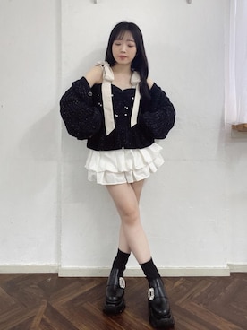 「MAJESTIC LEGON（マジェスティックレゴン）の裾レースバルーンミニスカパン（スカート、ホワイト系）」を使った、もちをさん（レディース・144cm）の夏コーディネート