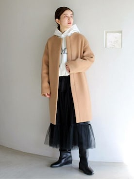 「IENA」｜「アイテム（ノーカラーコート）」を使った、endoさん（レディース・162cm）の冬コーディネート