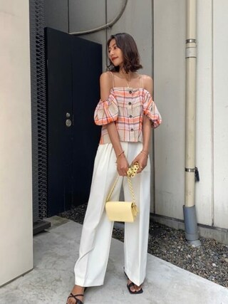 美品　メゾンスペシャル　チェックパフスリーブトップス　オフショルトップス MAISON SPECIAL｜メゾンスペシャルのトップス（チェック柄）通販