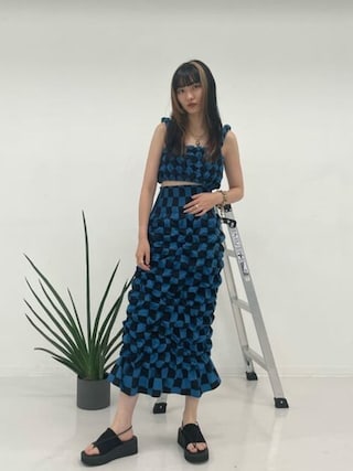 メゾンスペシャル シャーリング チェック スカート コラボ ブルー ブラック MAISON SPECIAL（メゾンスペシャル）の「＜CHIE NINOMIYA