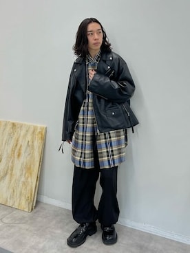 「MAISON SPECIAL（メゾンスペシャル）のアイテム（ライダースジャケット）」を使った、MAISON SPECIALさん（メンズ・175cm）の夏コーディネート