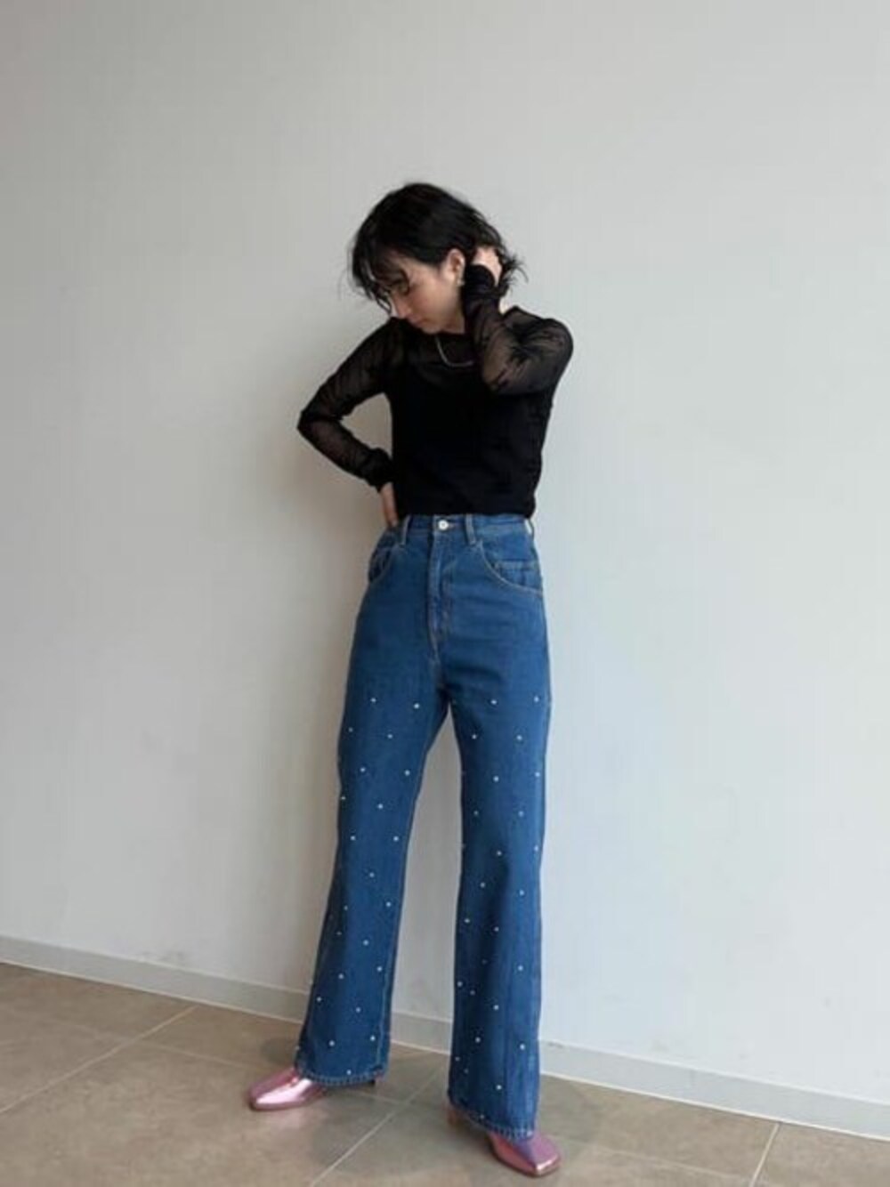 846 MAISON SPECIAL　ラインストーンパールワイドデニムパンツ MAISON SPECIAL(MAISON SPECIAL)｜MAISON SPECIALのデニムパンツ
