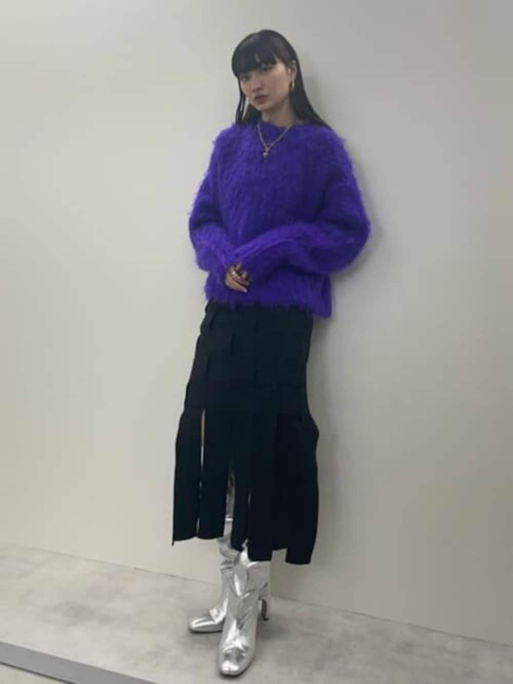 さとみ】メゾンスペシャル ハンドバスケットフリンジスカート ブラック