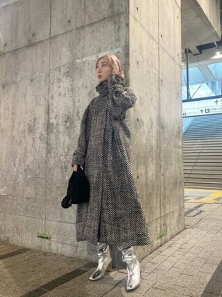 MAISON SPECIAL ミックスツイード ロングコート ユニセックス ミックスツイードボリュームステンカラーコート【MAISON SPECIAL