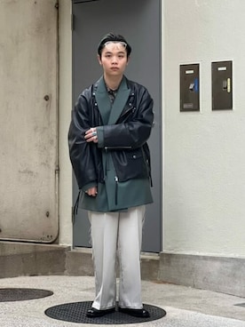 「MAISON SPECIAL（メゾンスペシャル）のアイテム（ライダースジャケット）」を使った、MAISON SPECIALさん（メンズ・175cm）の冬コーディネート