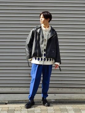 「MAISON SPECIAL（メゾンスペシャル）のアイテム（ライダースジャケット）」を使った、MAISON SPECIALさん（メンズ・177cm）の冬コーディネート
