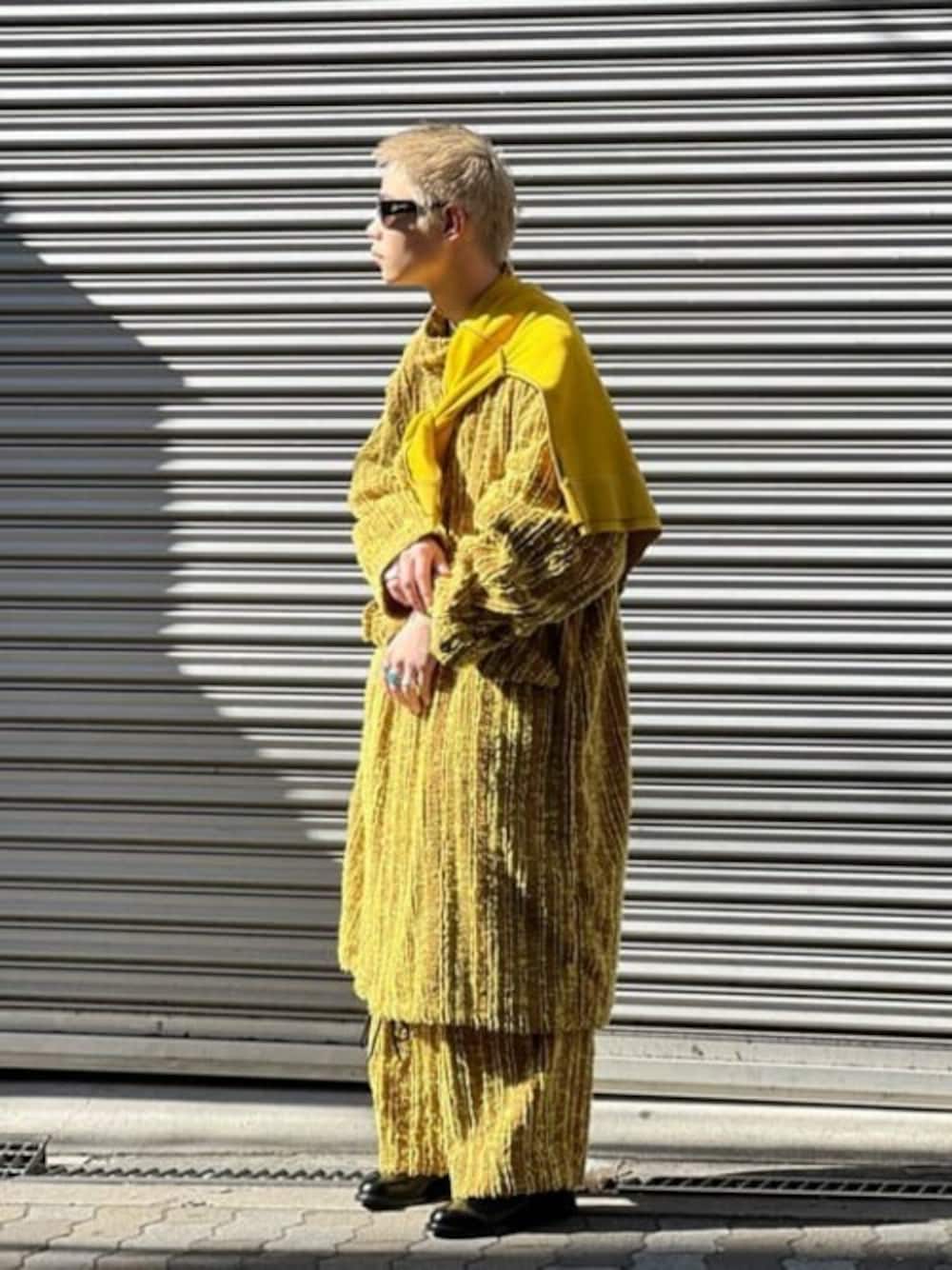 ユニセックスアイテム》Fringe Stripe Prime-Over Mod Coat/フリンジ