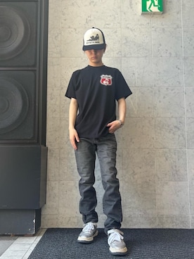 「HYSTERIC GLAMOUR（ヒステリックグラマー）のHYSTERIC CHERRY Tシャツ（T Shirts、ブラック系）」を使った、kiriyamakさん（メンズ・174cm）の夏コーディネート