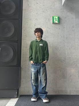 「HYSTERIC GLAMOUR（ヒステリックグラマー）のSPEAK NO EVIL ジャケット（Other outerwear、グリーン系）」を使った、kiriyamakさん（メンズ・174cm）の秋コーディネート