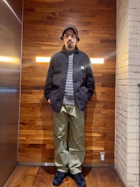 「ワイドパンツ 」｜「アイテム（ブルゾン）」を使った、山Dさん（メンズ・175cm）の冬コーディネート