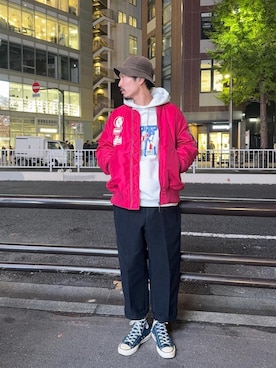 「HYSTERIC GLAMOUR（ヒステリックグラマー）のアイテム（パーカー）」を使った、山Dさん（メンズ・175cm）の秋コーディネート
