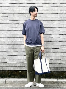 「アイテム（トートバッグ、ブルー系）」を使った、大田さん（メンズ・176cm）の夏コーディネート