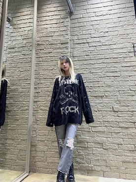 「HYSTERIC GLAMOUR（ヒステリックグラマー）のSNAKE LOOP 8分丈クラッシュデニムパンツ（デニムパンツ）」を使った、ふみさん（レディース・162cm）の秋コーディネート