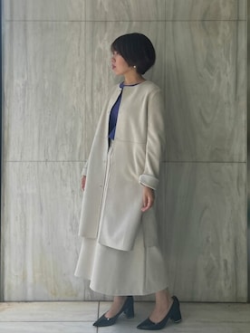 「ドルマンスリーブ」｜「アイテム（ノーカラーコート）」を使った、MKミッシェルクランさん（レディース・157cm）の秋コーディネート