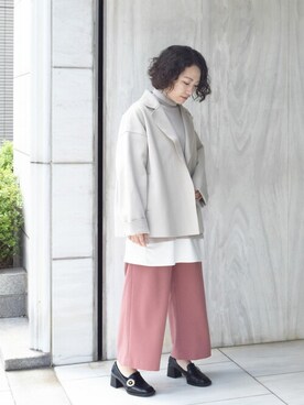 「MK MICHEL KLEIN（エムケーミッシェルクラン）のアイテム（チェスターコート）」を使った、MKミッシェルクランさん（レディース・153cm）の秋コーディネート
