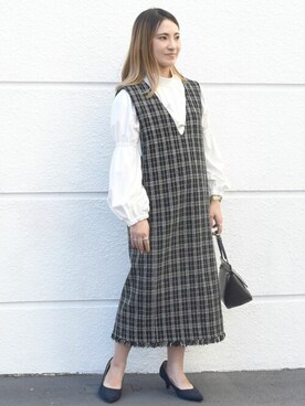 「袖ボリューム」｜「アイテム（ワンピース/ドレス）」を使った、MKミッシェルクランさん（レディース・152cm）の秋コーディネート