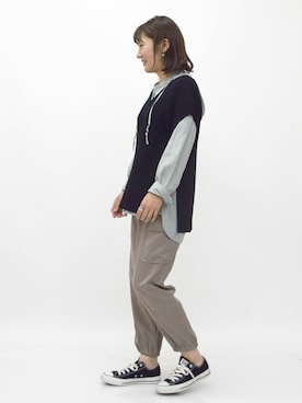 「MKミッシェルクラン」｜「アイテム（カーゴパンツ）」を使った、MKミッシェルクランさん（レディース・163cm）の秋コーディネート