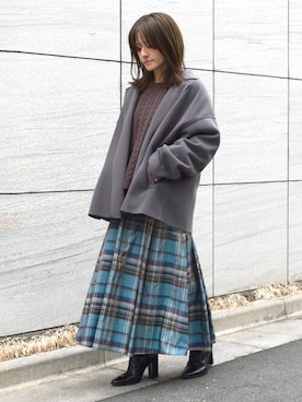 「MK MICHEL KLEIN（エムケーミッシェルクラン）のアイテム（チェスターコート）」を使った、MKミッシェルクランさん（レディース・151cm）の秋コーディネート