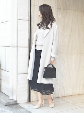 「MK MICHEL KLEIN（エムケーミッシェルクラン）のアイテム（チェスターコート）」を使った、MKミッシェルクランさん（レディース・168cm）の冬コーディネート