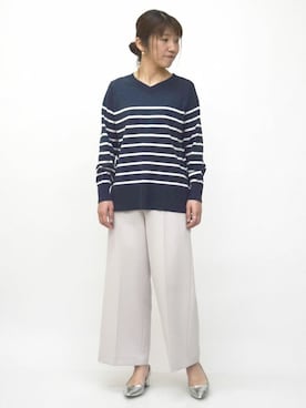 「MKミッシェルクラン」｜「アイテム（スラックス）」を使った、MKミッシェルクランさん（レディース・163cm）の春コーディネート