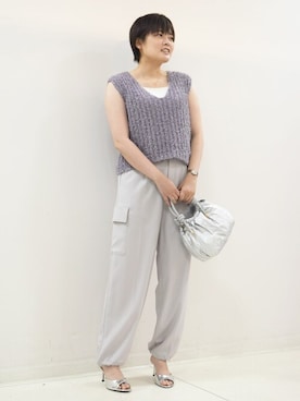 「MKミッシェルクラン」｜「アイテム（カーゴパンツ）」を使った、MKミッシェルクランさん（レディース・158cm）の夏コーディネート