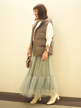「MKミッシェルクラン」｜「アイテム（ダウンベスト）」を使った、MKミッシェルクランさん（レディース・163cm）の秋コーディネート
