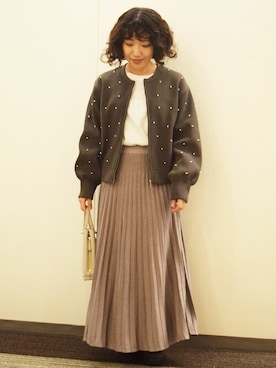 「ラメ」｜「アイテム（ブルゾン）」を使った、MKミッシェルクランさん（レディース・153cm）の秋コーディネート