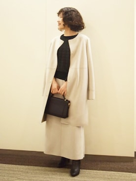 「MK MICHEL KLEIN（エムケーミッシェルクラン）のアイテム（ノーカラーコート）」を使った、MKミッシェルクランさん（レディース・153cm）の秋コーディネート