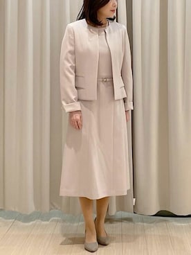 「ビジネススタイル」｜「アイテム（ノーカラージャケット）」を使った、MKミッシェルクランさん（レディース・153cm）の秋コーディネート