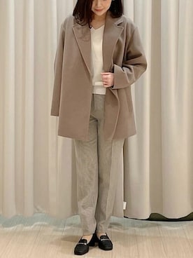 「ラメニット」｜「アイテム（チェスターコート）」を使った、MKミッシェルクランさん（レディース・153cm）の秋コーディネート