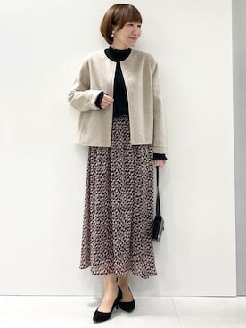 「MK MICHEL KLEIN（エムケーミッシェルクラン）のアイテム（ノーカラーコート）」を使った、MKミッシェルクランさん（レディース・157cm）の秋コーディネート