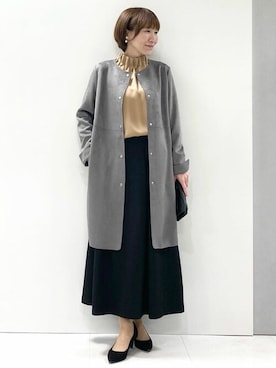 「MK MICHEL KLEIN（エムケーミッシェルクラン）のアイテム（ノーカラーコート）」を使った、MKミッシェルクランさん（レディース・157cm）の秋コーディネート