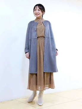 「MK MICHEL KLEIN（エムケーミッシェルクラン）のアイテム（ノーカラーコート）」を使った、MKミッシェルクランさん（レディース・159cm）の秋コーディネート