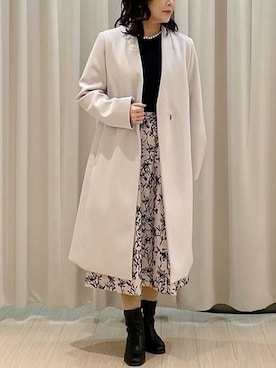 「オフィスカジュアル」｜「アイテム（ノーカラーコート）」を使った、MKミッシェルクランさん（レディース・153cm）の秋コーディネート
