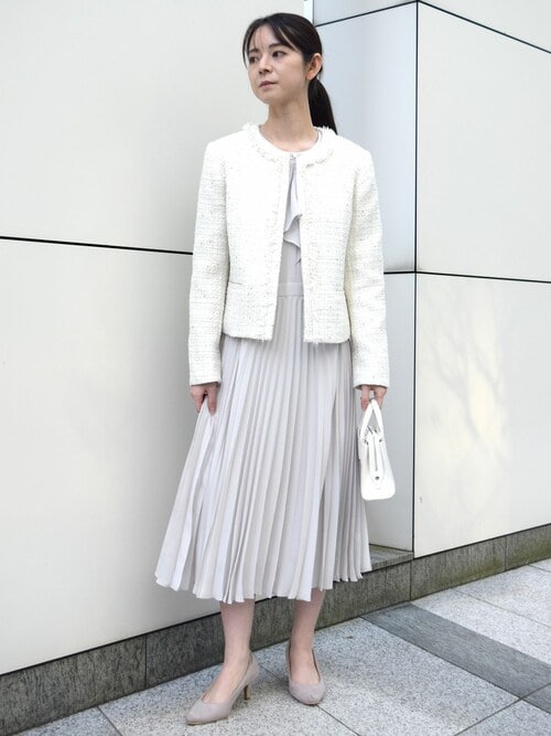 ノーカラーファンシーツイードジャケット/セットアップ対応/洗える