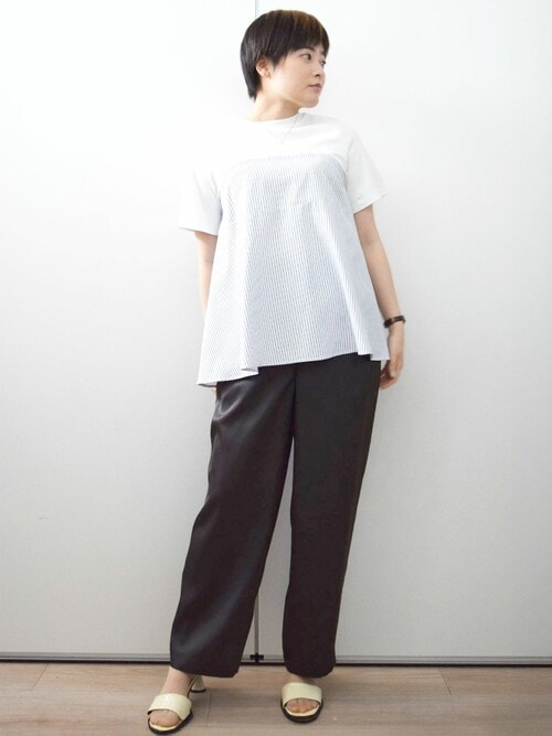 セール】ビスチェレイヤード風フレアーTシャツ(ストライプ