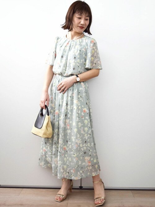 セール】フレアースリーブ花柄シフォンブラウス/洗える（シャツ