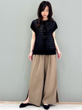 「透かし編みニット」｜MKミッシェルクランさん（レディース・157cm）の夏コーディネート