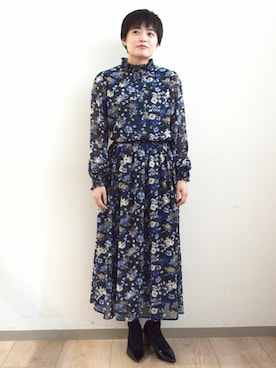 「花柄スカート」｜MKミッシェルクランさん（レディース・158cm）の秋コーディネート