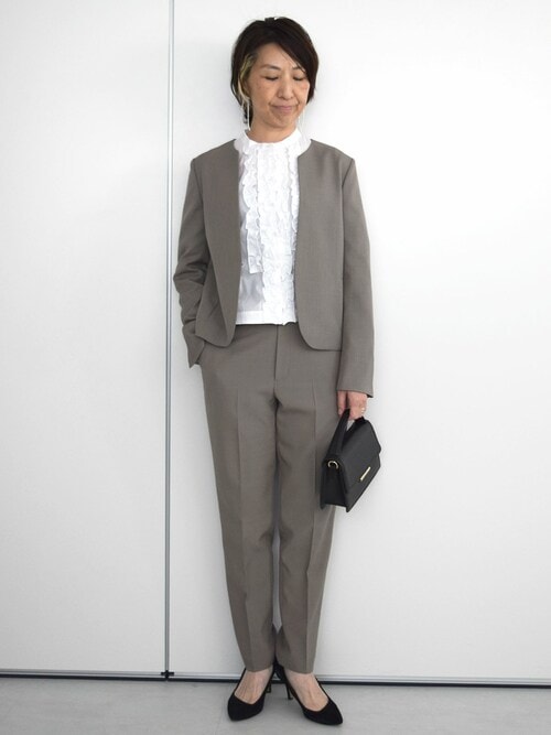 メランジ調テーパードパンツ/セットアップ対応/洗える（スーツパンツ