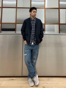 「シャツ 」｜「アイテム（ブルゾン）」を使った、Linさん（メンズ・177cm）の春コーディネート