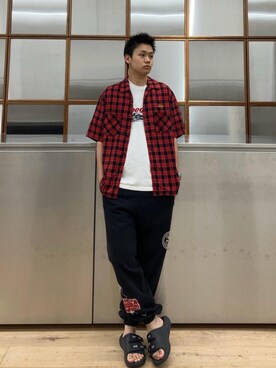 「ワイドパンツ 」｜「アイテム（スウェットパンツ）」を使った、Linさん（メンズ・177cm）の夏コーディネート