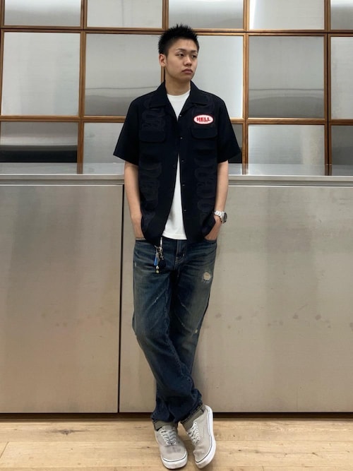 HYSTERIC GLAMOUR オープンカラーシャツ　白　L HYSTERIC GLAMOUR シャツ HELLワッペン オープンカラーシャツ