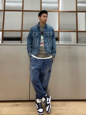 「ワイドパンツ 」｜「アイテム（スウェットパンツ）」を使った、Linさん（メンズ・177cm）の夏コーディネート