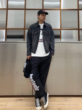 「ワイドパンツ 」｜「アイテム（デニムジャケット）」を使った、Linさん（メンズ・177cm）の秋コーディネート