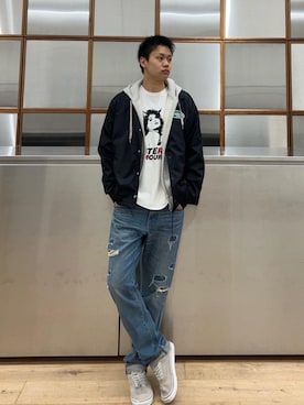 「HYSTERIC GLAMOUR（ヒステリックグラマー）のアイテム（ナイロンジャケット）」を使った、Linさん（メンズ・177cm）の秋コーディネート