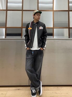 「ワイドパンツ 」｜「アイテム（その他アウター）」を使った、Linさん（メンズ・177cm）の秋コーディネート